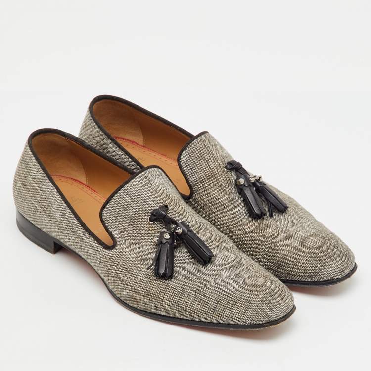 Pre Owned Christian Louboutin Grey/Black Fabric Dandelion Tassel Loafers Size 41