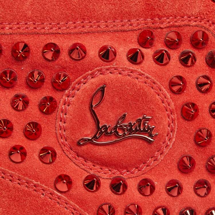 Pre Owned Christian Louboutin Red Suede Louis Spikes High Top Sneakers Size 43