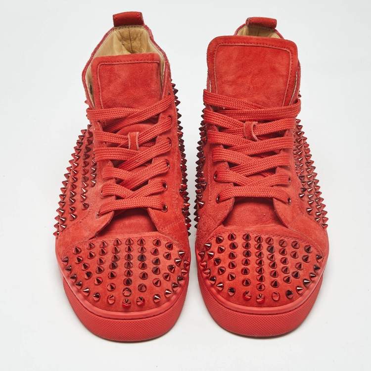 Pre Owned Christian Louboutin Red Suede Louis Spikes High Top Sneakers Size 43