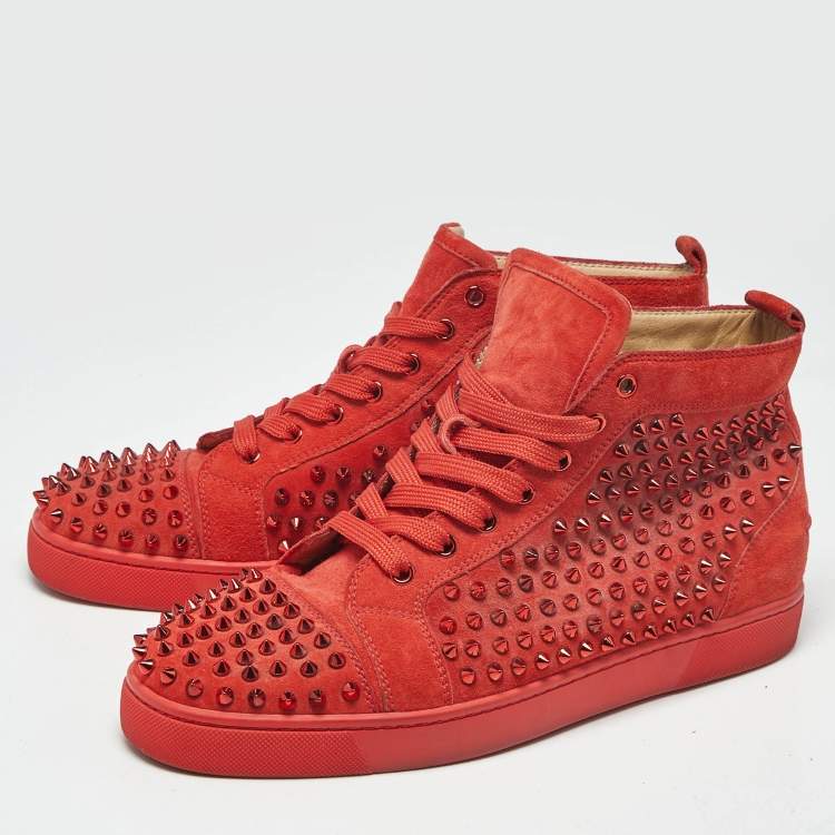 Pre Owned Christian Louboutin Red Suede Louis Spikes High Top Sneakers Size 43