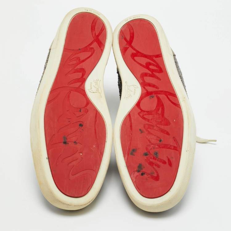 Pre Owned Christian Louboutin Grey Suede Crystal Embellished Louis High Top Sneakers Size 42.5