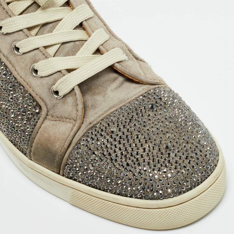Pre Owned Christian Louboutin Grey Suede Crystal Embellished Louis High Top Sneakers Size 42.5