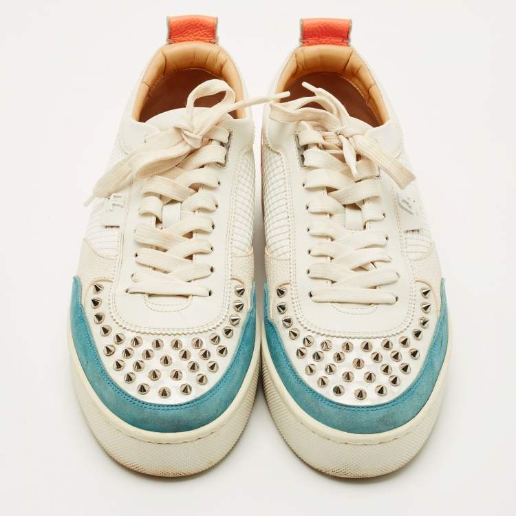 Pre Owned Christian Louboutin Tricolor Leather and Suede Happyrui Low Top Sneakers Size 42.5