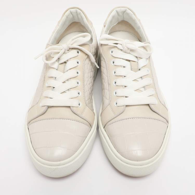 Pre Owned Christian Louboutin White/Cream Croc Embossed Leather Vieirissima Sneakers Size 39