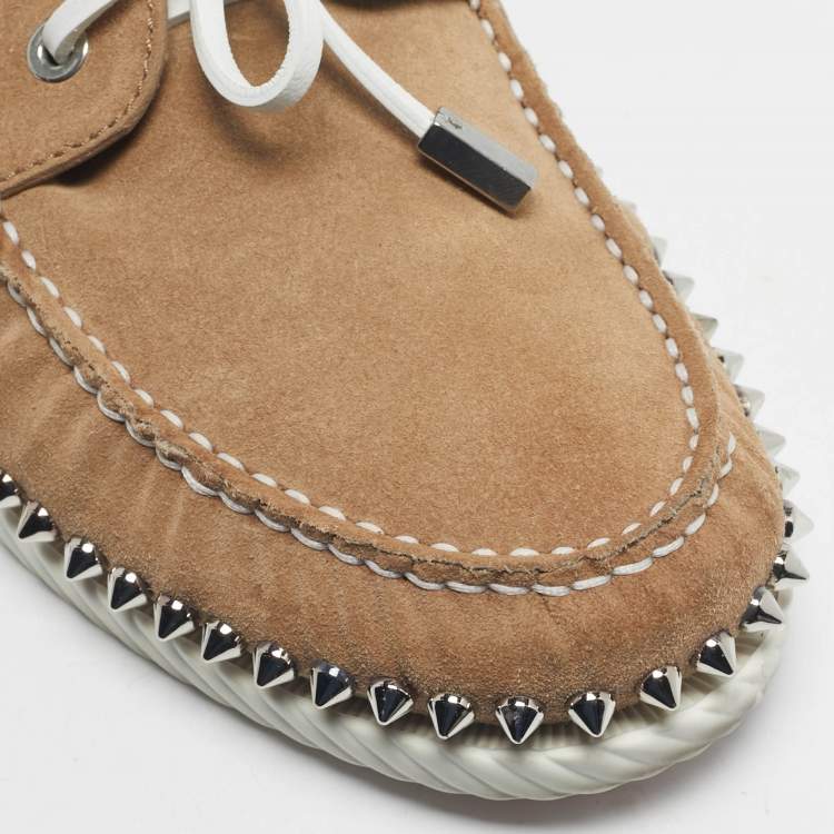 Pre Owned Christian Louboutin Brown Suede Studded Spikes Yacht Loafers Size 43