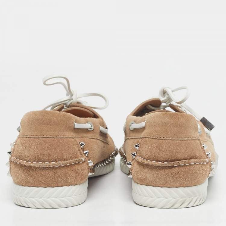Pre Owned Christian Louboutin Brown Suede Studded Spikes Yacht Loafers Size 43