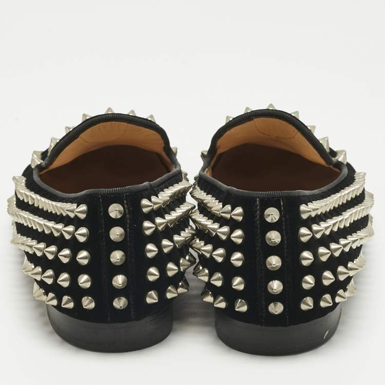 Pre Owned Christian Louboutin Black Velvet Rollerboy Spike Smoking Slippers Size 38