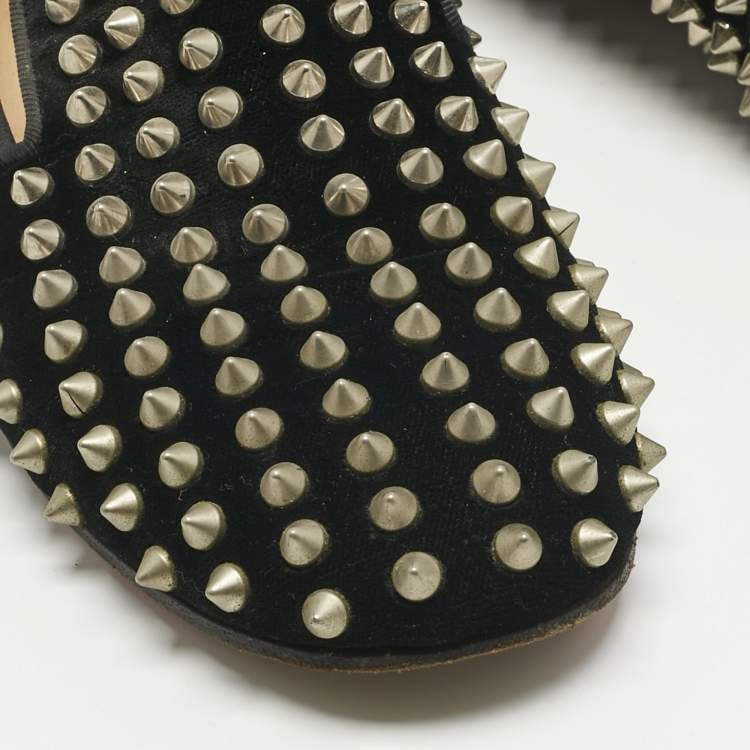 Pre Owned Christian Louboutin Black Velvet Rollerboy Spike Smoking Slippers Size 38