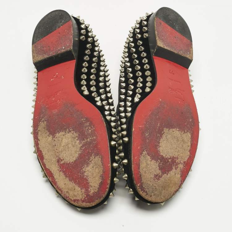 Pre Owned Christian Louboutin Black Velvet Rollerboy Spike Smoking Slippers Size 38