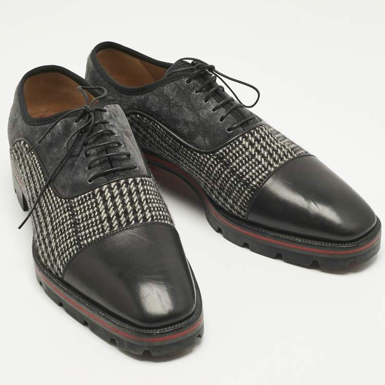 Pre Owned Christian Louboutin Black/Grey Suede and Leather Hubertus Lace Up Oxford Size 43