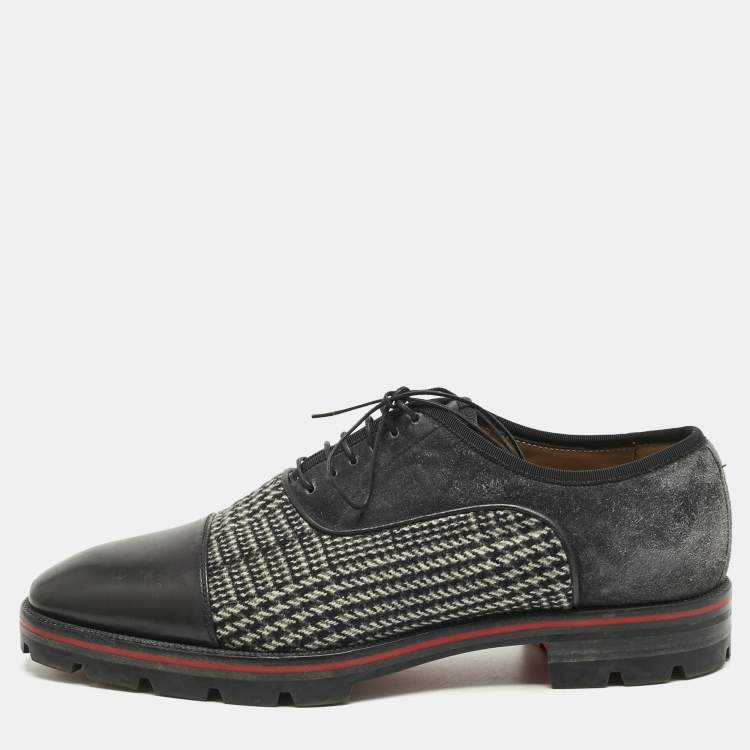 Pre Owned Christian Louboutin Black/Grey Suede and Leather Hubertus Lace Up Oxford Size 43