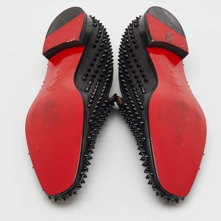 Pre Owned Christian Louboutin Black Leather Dandelion Spikes Smoking Slippers Size 46