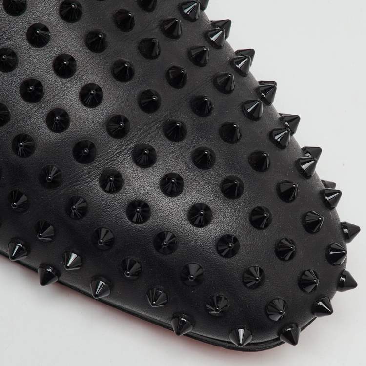 Pre Owned Christian Louboutin Black Leather Dandelion Spikes Smoking Slippers Size 46