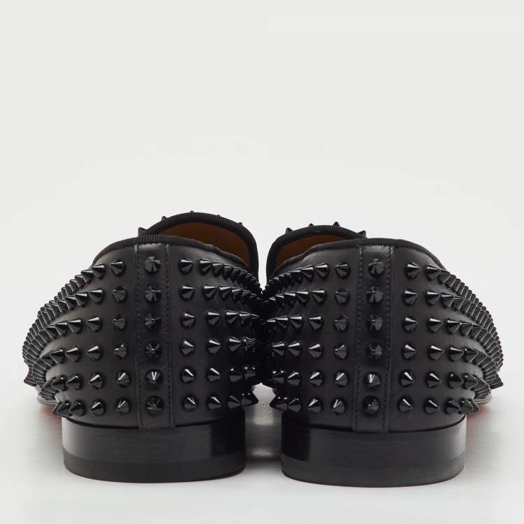 Pre Owned Christian Louboutin Black Leather Dandelion Spikes Smoking Slippers Size 46