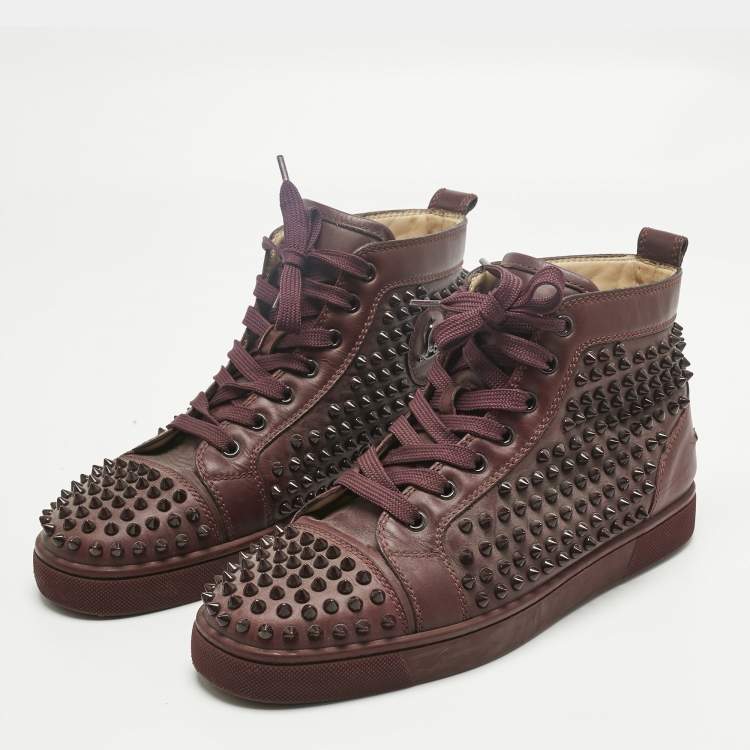 Pre Owned Christian Louboutin Purple Leather Louis Spikes High Top Sneakers Size 40.5