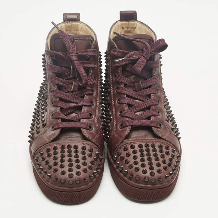 Pre Owned Christian Louboutin Purple Leather Louis Spikes High Top Sneakers Size 40.5