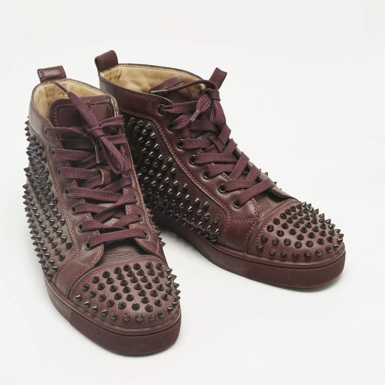 Pre Owned Christian Louboutin Purple Leather Louis Spikes High Top Sneakers Size 40.5