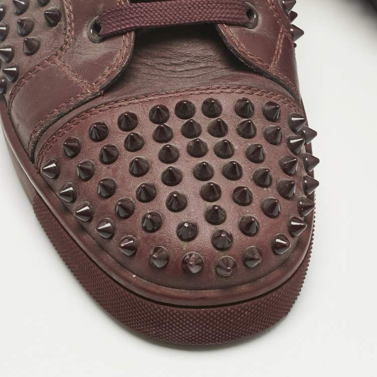 Pre Owned Christian Louboutin Purple Leather Louis Spikes High Top Sneakers Size 40.5