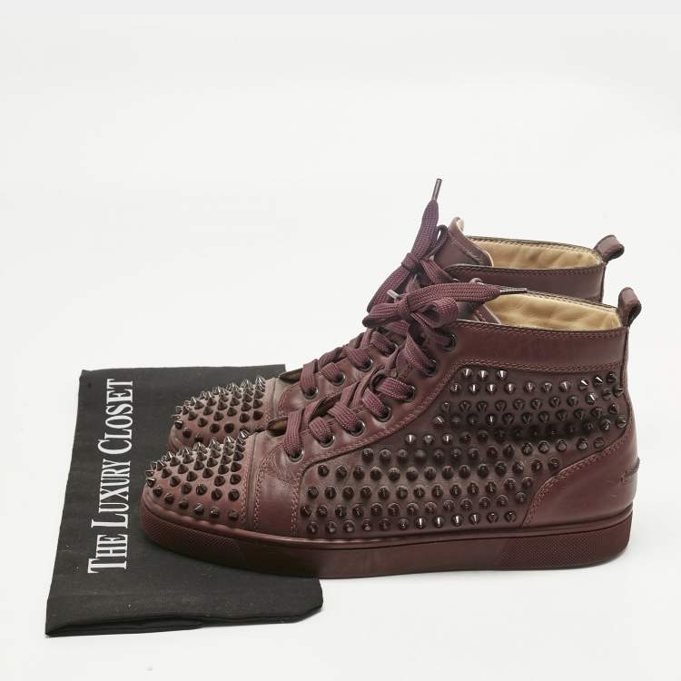 Pre Owned Christian Louboutin Purple Leather Louis Spikes High Top Sneakers Size 40.5