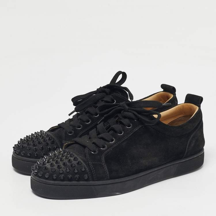 Pre Owned Christian Louboutin Black Suede Louis Junior Spikes Low Top Sneakers Size 40.5