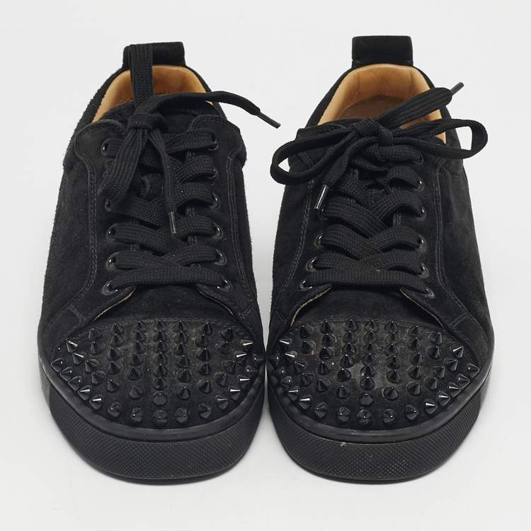 Pre Owned Christian Louboutin Black Suede Louis Junior Spikes Low Top Sneakers Size 40.5