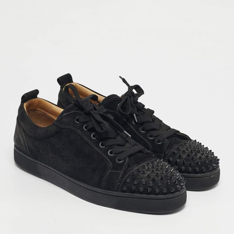 Pre Owned Christian Louboutin Black Suede Louis Junior Spikes Low Top Sneakers Size 40.5
