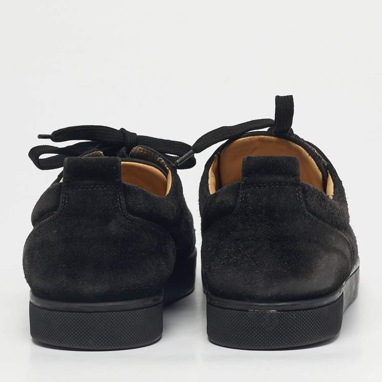 Pre Owned Christian Louboutin Black Suede Louis Junior Spikes Low Top Sneakers Size 40.5