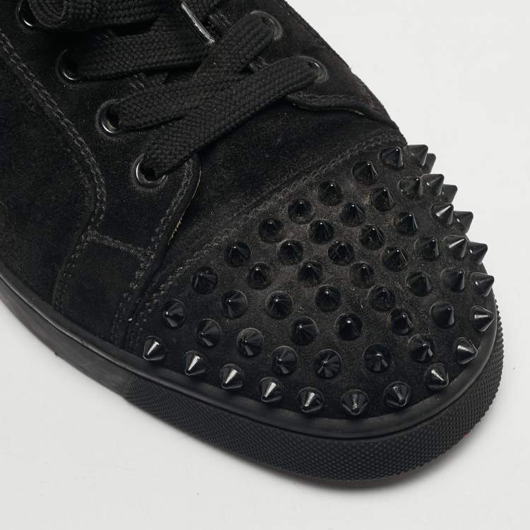 Pre Owned Christian Louboutin Black Suede Louis Junior Spikes Low Top Sneakers Size 40.5