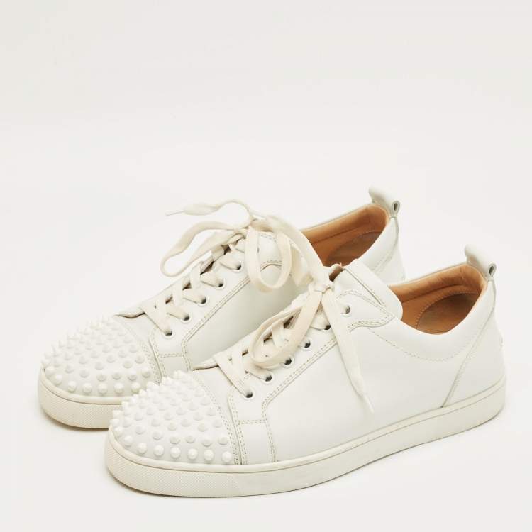 Pre Owned Christian Louboutin White Leather Louis Junior Spikes Sneakers Size 42