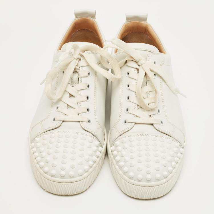 Pre Owned Christian Louboutin White Leather Louis Junior Spikes Sneakers Size 42