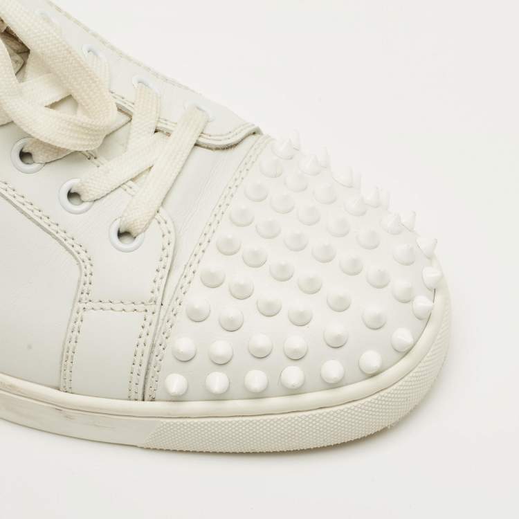 Pre Owned Christian Louboutin White Leather Louis Junior Spikes Sneakers Size 42