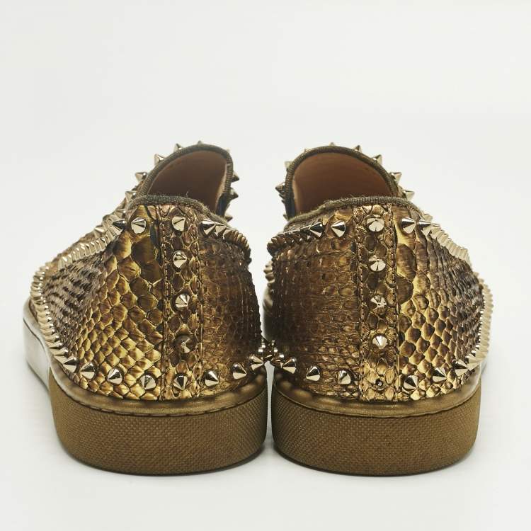 Pre Owned Christian Louboutin Gold Python Leather Pik Boat Slip On Sneakers Size 43.5