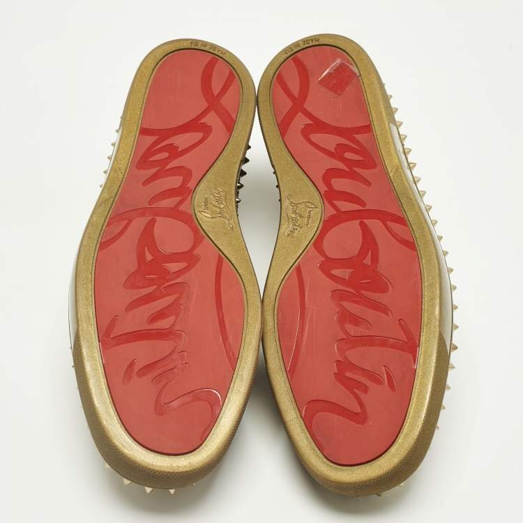 Pre Owned Christian Louboutin Gold Python Leather Pik Boat Slip On Sneakers Size 43.5