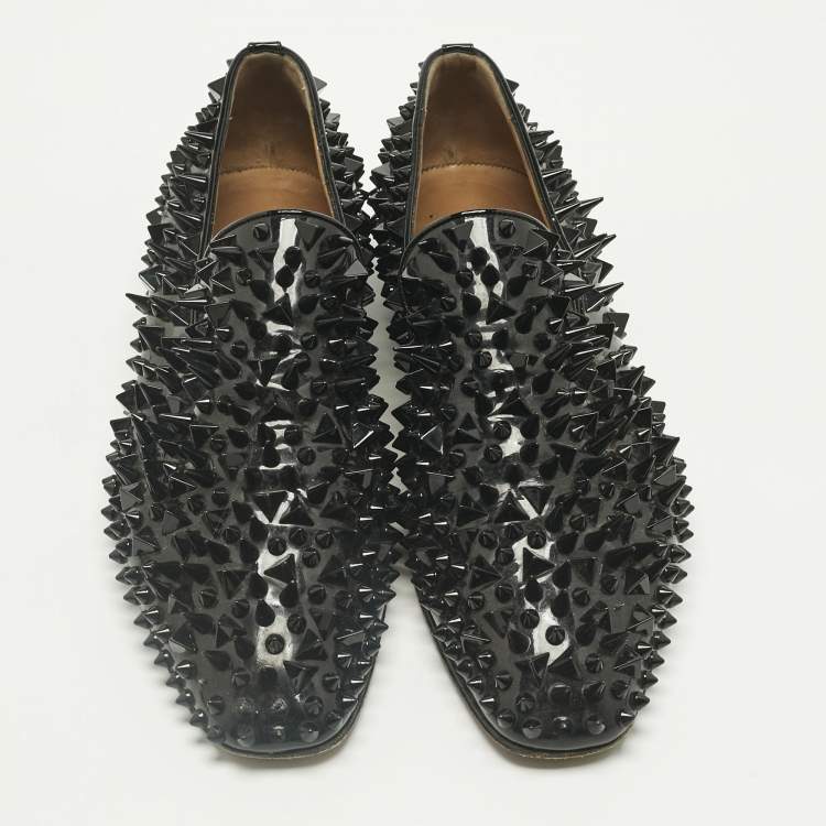 Pre Owned Christian Louboutin Black Patent Leather Spike Loafers Size 43.5