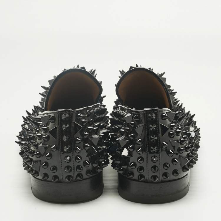 Pre Owned Christian Louboutin Black Patent Leather Spike Loafers Size 43.5