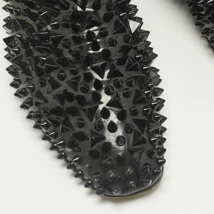 Pre Owned Christian Louboutin Black Patent Leather Spike Loafers Size 43.5