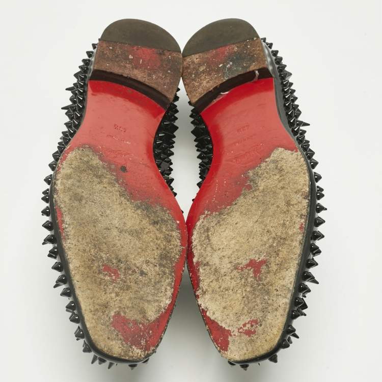 Pre Owned Christian Louboutin Black Patent Leather Spike Loafers Size 43.5