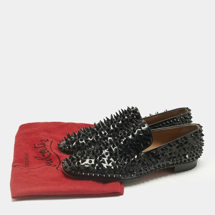 Pre Owned Christian Louboutin Black Patent Leather Spike Loafers Size 43.5