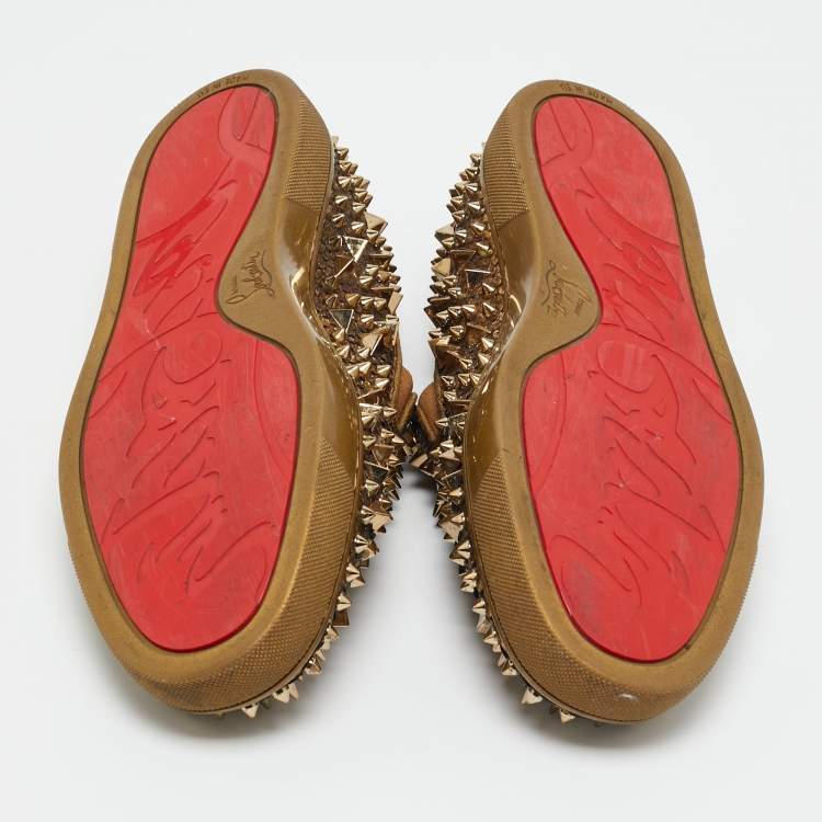 Pre Owned Christian Louboutin Gold Python Leather Roller Boat Slip On Sneakers Size 43.5