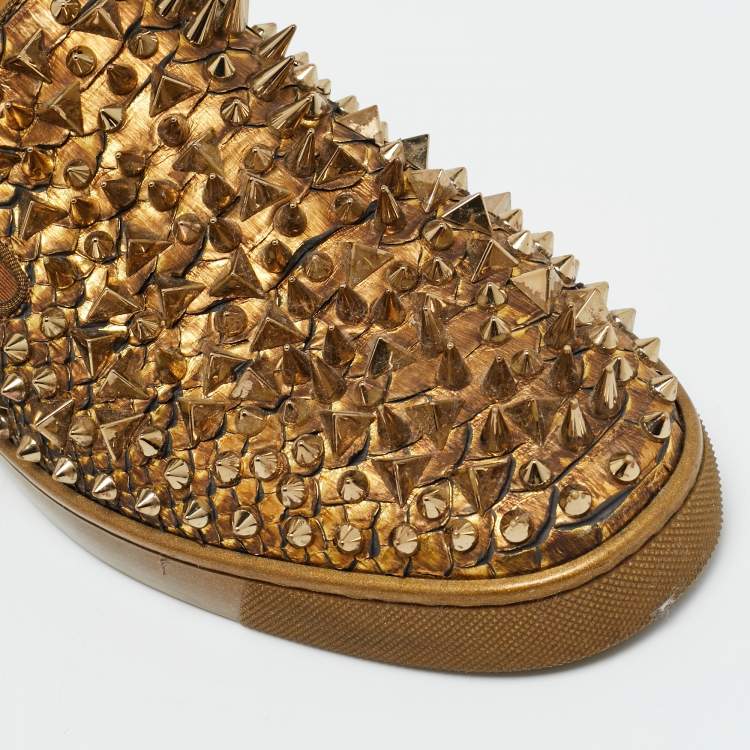 Pre Owned Christian Louboutin Gold Python Leather Roller Boat Slip On Sneakers Size 43.5