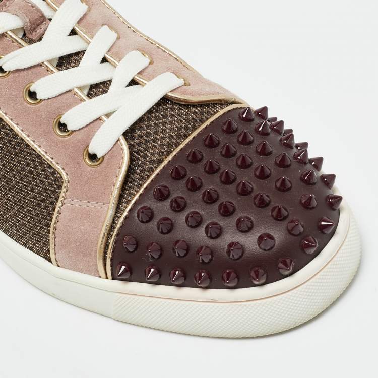 Pre Owned Christian Louboutin Multicolor Leather and Lurex Fabric Louis Junior Spikes Lace Up Sneakers Size 43.5