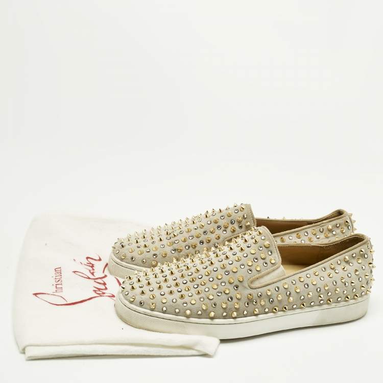 Pre Owned Christian Louboutin Grey Suede Roller Boat Slip On Sneakers Size 44