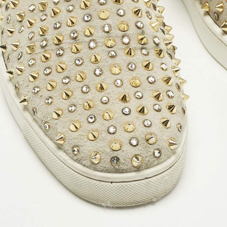 Pre Owned Christian Louboutin Grey Suede Roller Boat Slip On Sneakers Size 44
