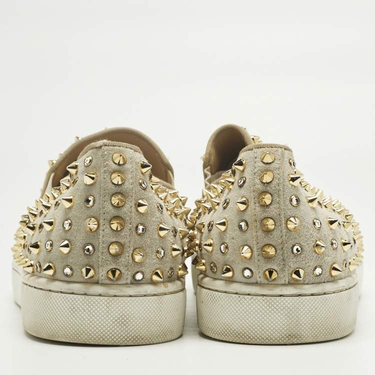 Pre Owned Christian Louboutin Grey Suede Roller Boat Slip On Sneakers Size 44