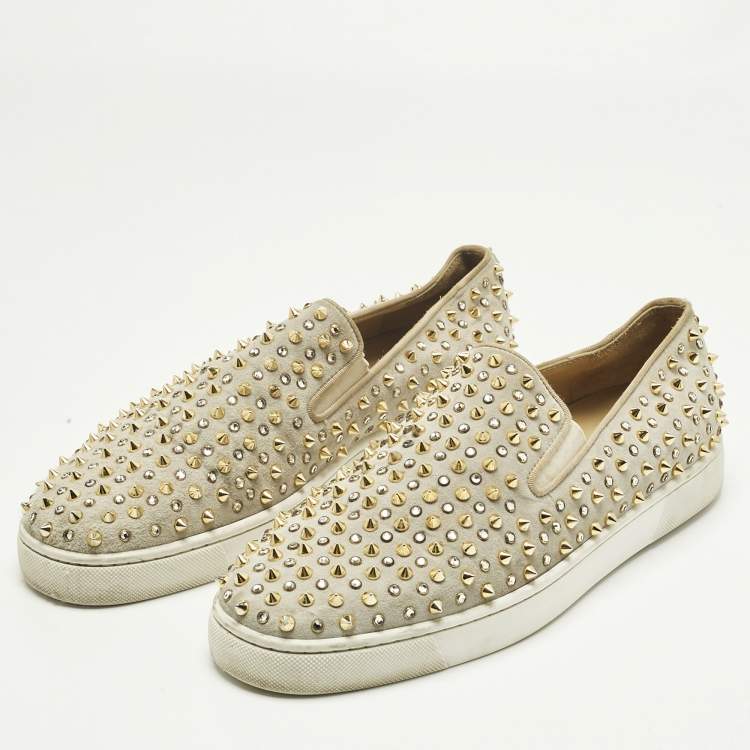 Pre Owned Christian Louboutin Grey Suede Roller Boat Slip On Sneakers Size 44