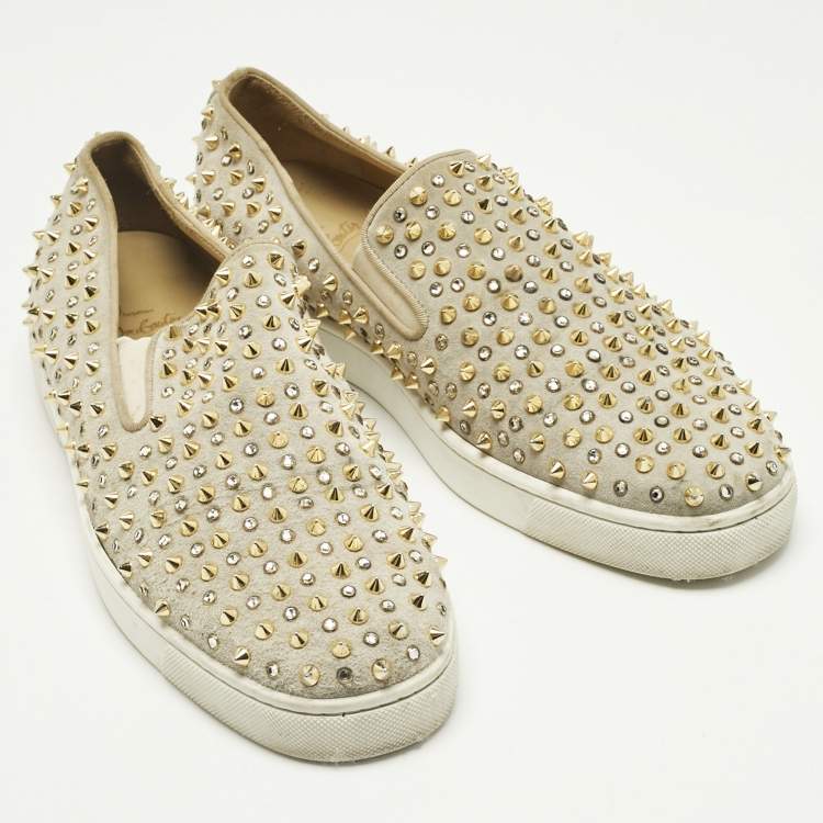 Pre Owned Christian Louboutin Grey Suede Roller Boat Slip On Sneakers Size 44