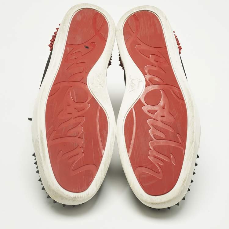 Pre Owned Christian Louboutin Black/Red Mesh and Patent Leather Louis Spikes High Top Sneakers Size 44
