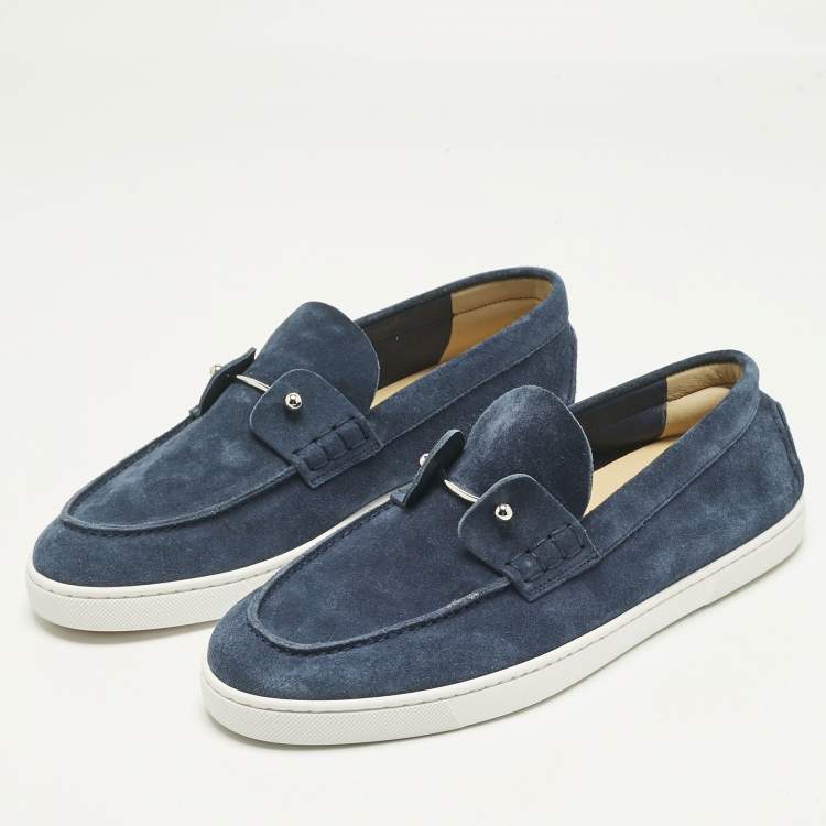Pre Owned Christian Louboutin Blue Suede Chambeliboat Slip On Sneakers Size 41.5
