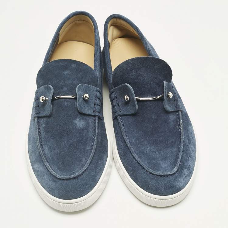 Pre Owned Christian Louboutin Blue Suede Chambeliboat Slip On Sneakers Size 41.5