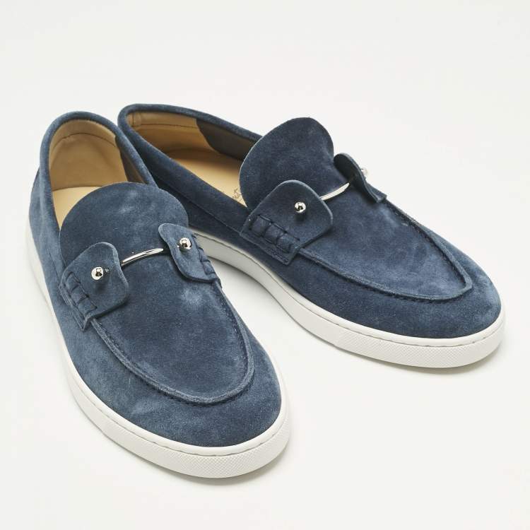 Pre Owned Christian Louboutin Blue Suede Chambeliboat Slip On Sneakers Size 41.5